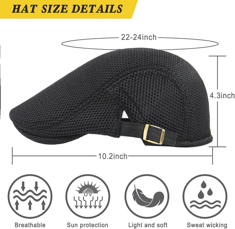 Xinveen Men's Mesh Cap Breathable Summer Newsboy Hat Adjustable Beret Ivy Cap Irish Cabbie Driving Hunting Hats - Image 4